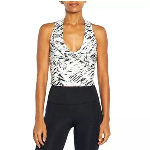 Marina Cycle House Love Cropped Twist Front Racerback Tank, Black/White, Size M